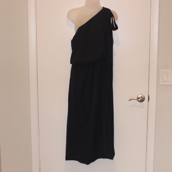 NWOT AMYLYNN One Shoulder  Satin Navy Blue Dress Women Size Medium - Picture 4 of 14